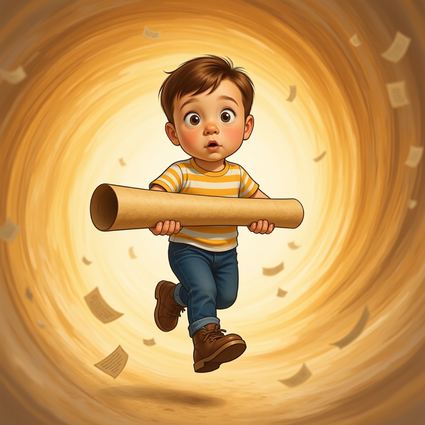 The Curious Kid pulled through a glowing portal