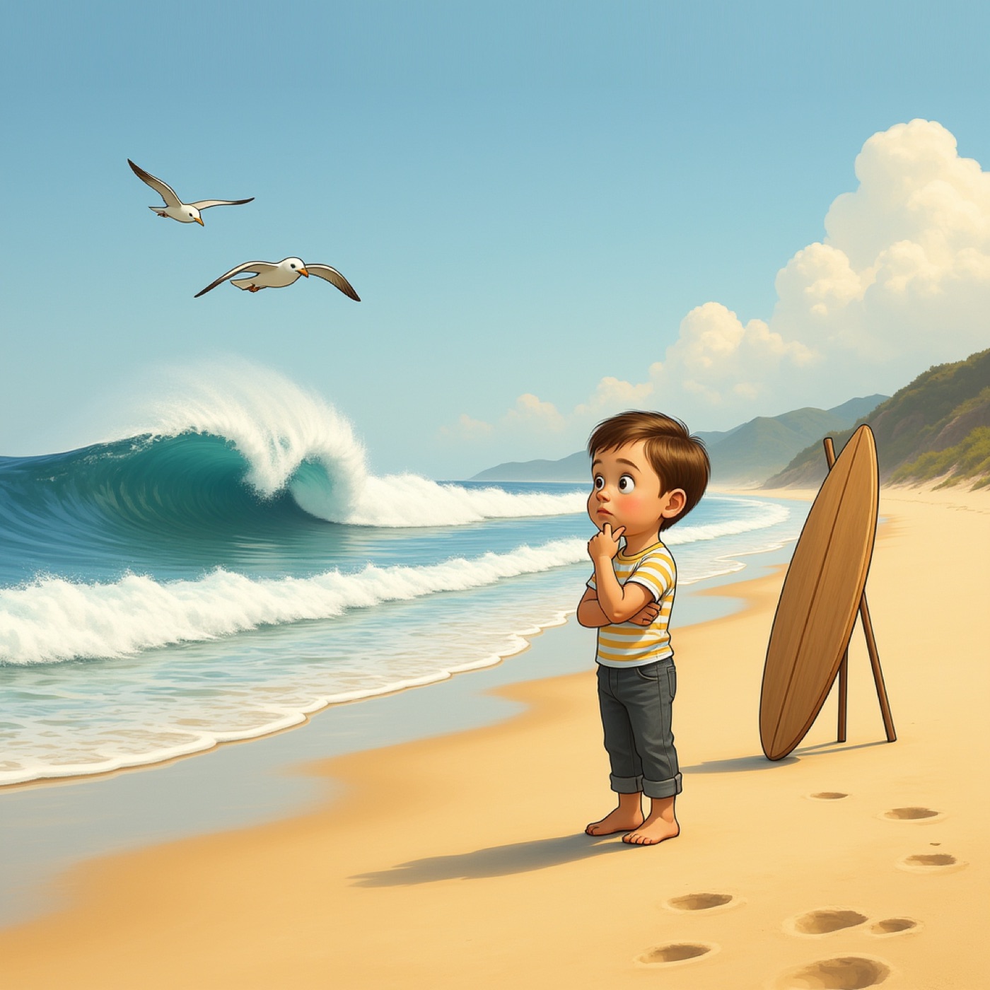 The Curious Kid meeting the ocean waves